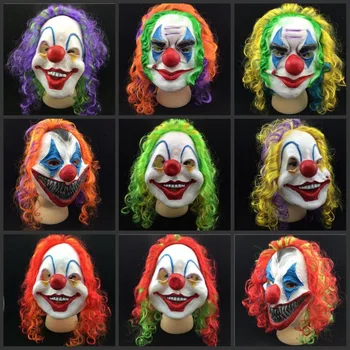

2020 New Masks Clown Mask Long Curl Colorful Hair Latex Carnival Halloween Masquerade Party Costume free shipping