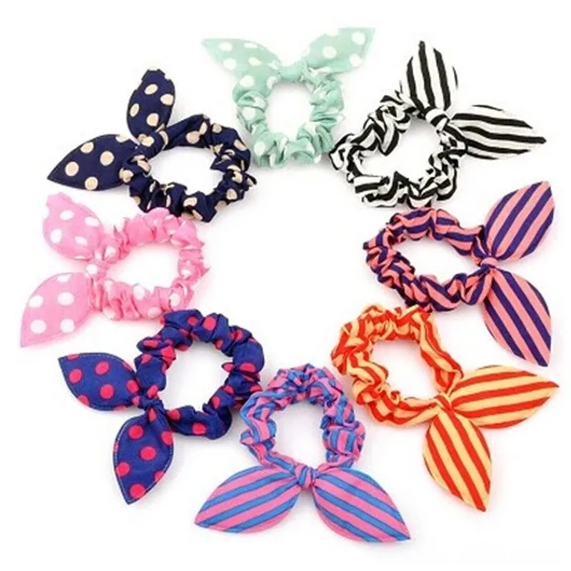 

10PCS/Lot Mix Styles Dot Flower Leopard Trip Rabbit Ears Hair Rope Girls Cute Ponytail Holder Scrunchy Kids Hair Tie Accessories