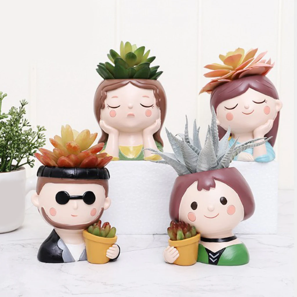 Resin Cute Girls Plant Window Box Flower Pot Small Succulent Planter Pots Decor