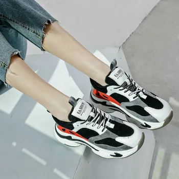 

Chunky Sneakers Women Running Shoes New Genuine Leather Breathable Mesh Shoes Women Sports Shoes Women Sneakers Shoes J5-54