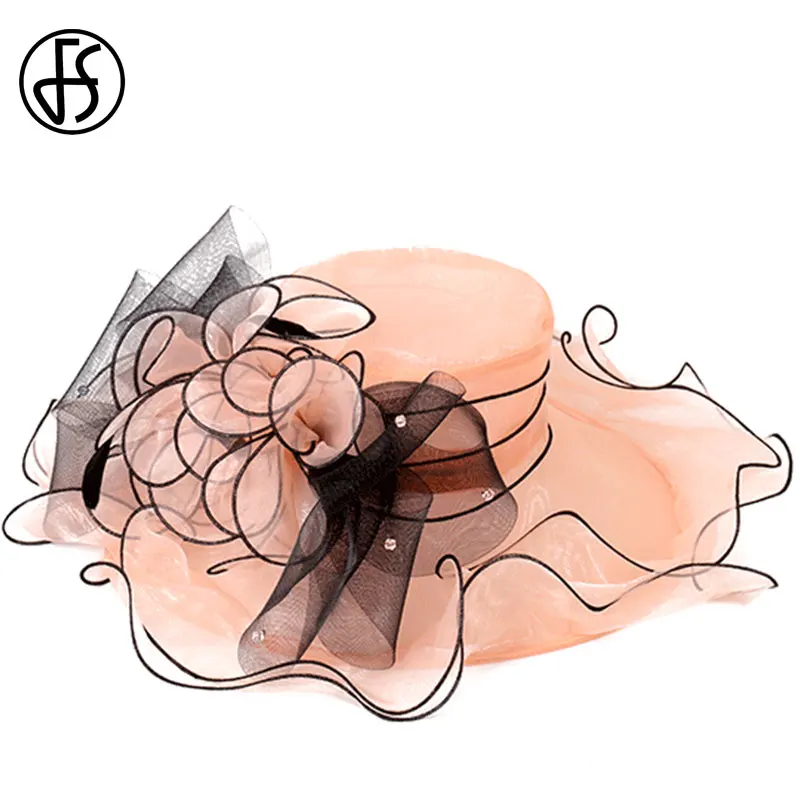 Elegant Women's Wide Brim Beige Organza Sun Hat