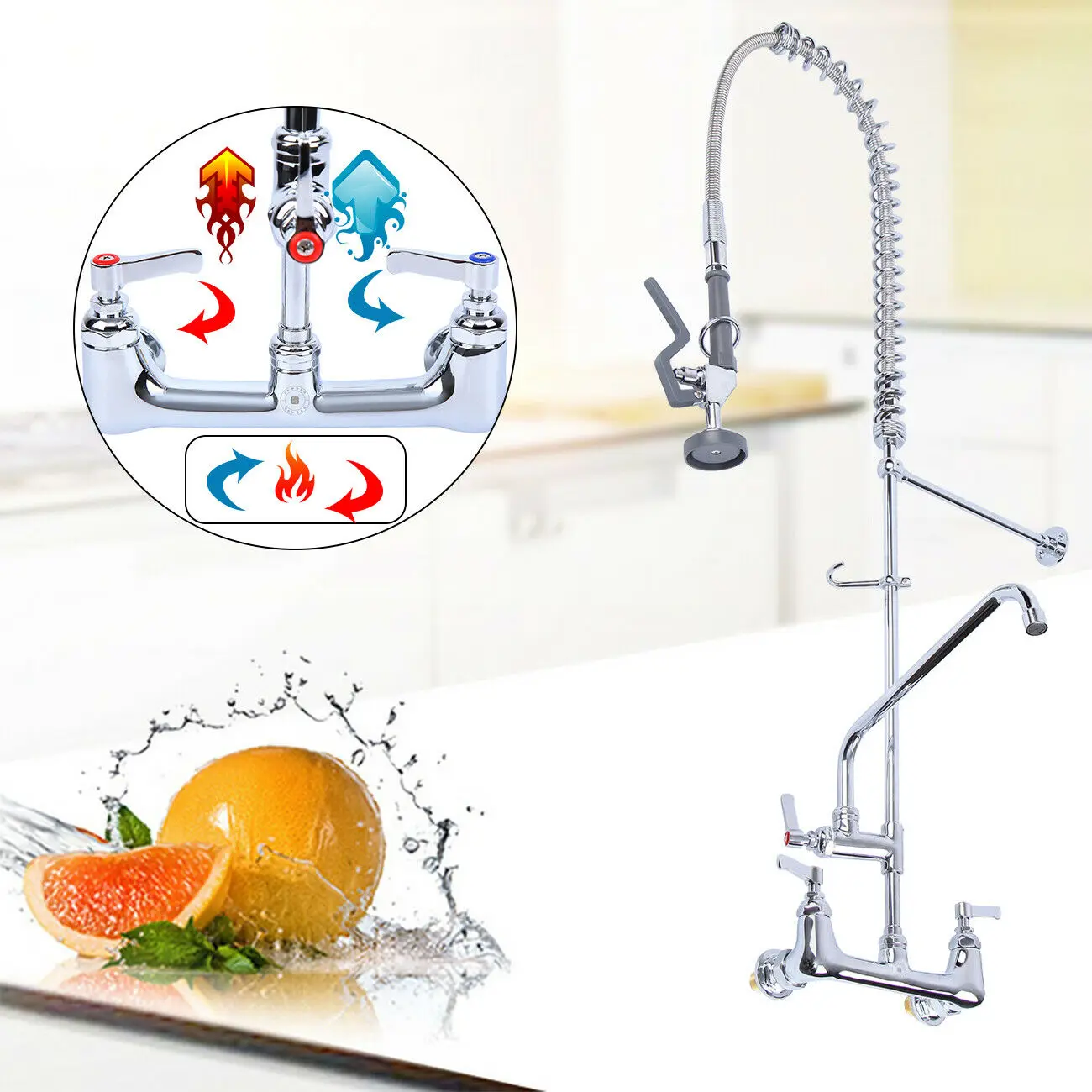 

Honhill Kitchen Faucets Pull Out Brush Brass Faucets for Kitchen Sink 2 Holes Spring Spout Mixers Tap Hot Cold Water Crane