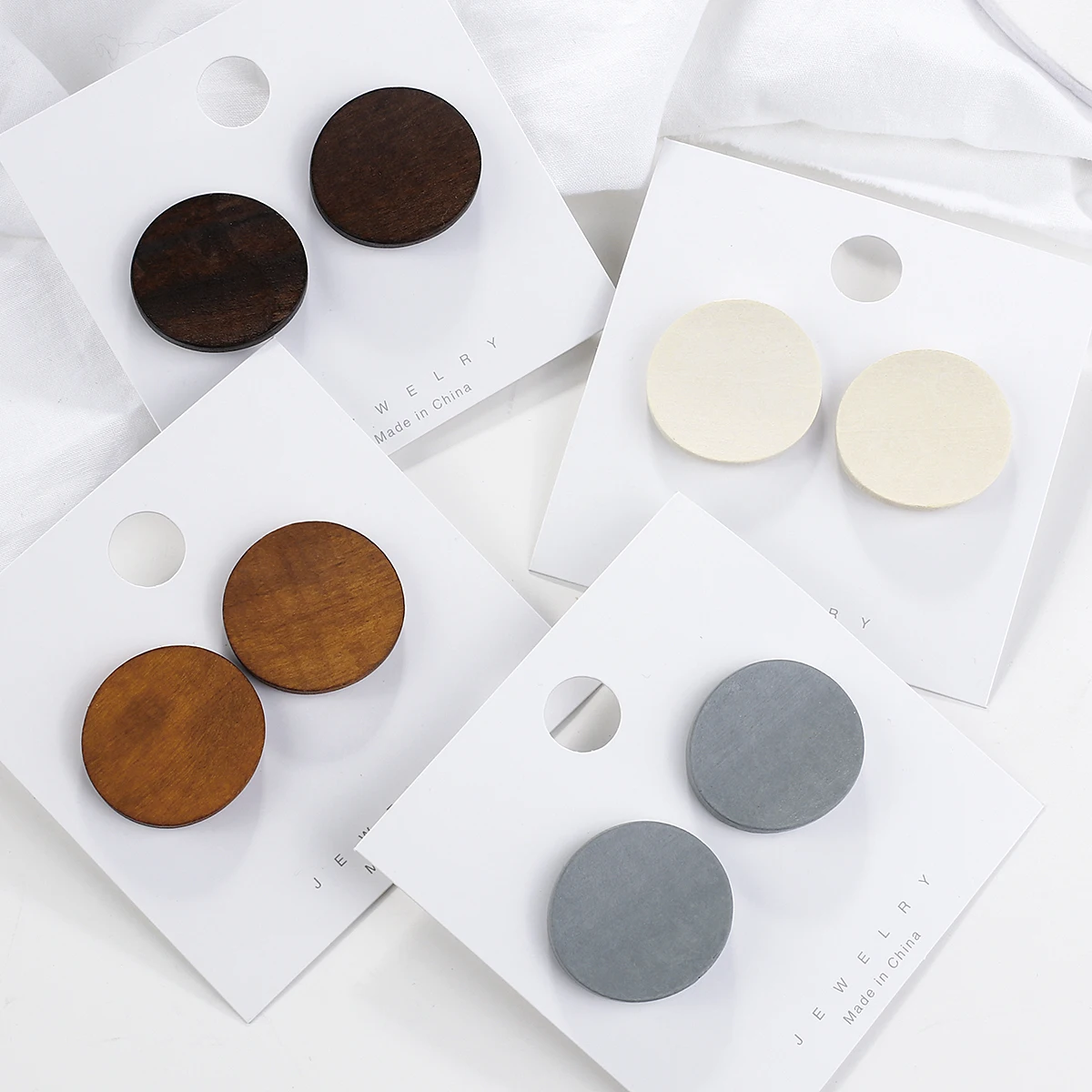 Pendant Earrings AENSOA Round Wooden Earrings For Women Vintage 4 Color Wood Statement Pendant Earrings Costume Jewellery Gift