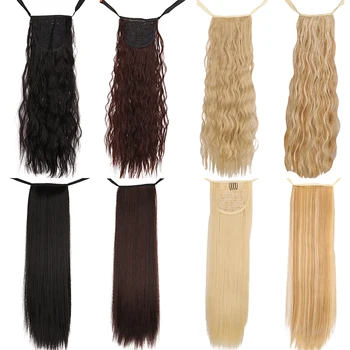 

DIANQI Long Straight Ponytail Clip In One Piece Synthetic Hair Extension Ponytail Drawstring False Ponytail Wig With Hairpins