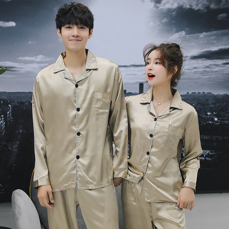 Sexy satin couple pajamas set Silk Pajamas For Women and men Lovers long sleeved autumn Pyjamas Sleepwear Sets Pijama Mujer