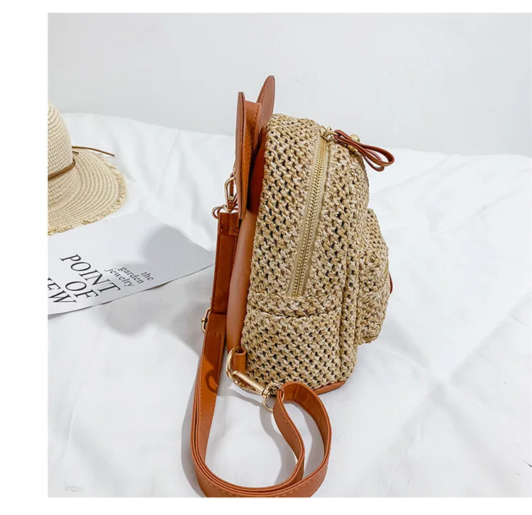 Straw Bag Summer Fashion New Style Grass Woven Hand Shoulder Bag Mini Backpack Versatile WOMEN'S Bag