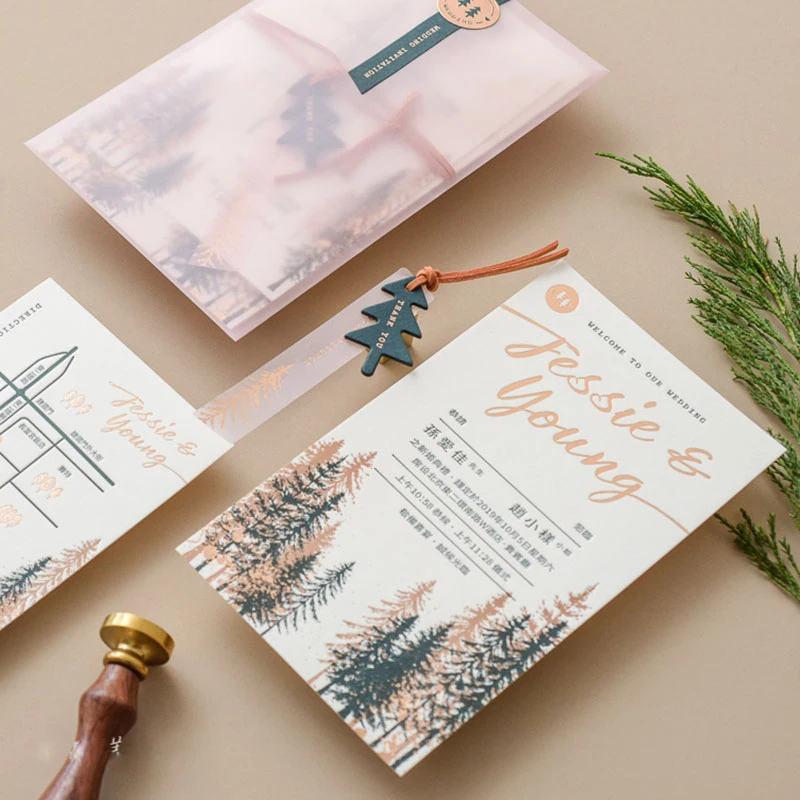 

Sequoia forest creative series invitation series custom 450g cotton paper letterpress printing high-grade invitation printing