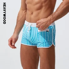 Heavywood Men's Swimming Trunks Ealstic Waist Lining Swim Surf Boxer Running Fitness Shorts Drawstring Pocket Zipper Beach Pants