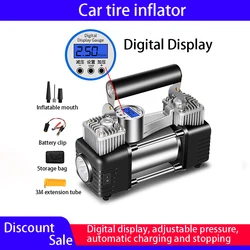 Car tornado pump tire inflator portabl  digital display air pump Multi-function automatic charging and stopping double cylinder