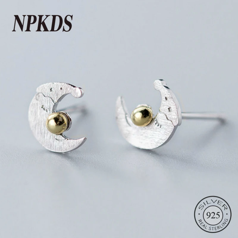 

925 Sterling Silver Matte Moon Mini Stud Earrings Fashionable Simply Wild Gold Bead Earrings for Women Fine Jewelry Accessories
