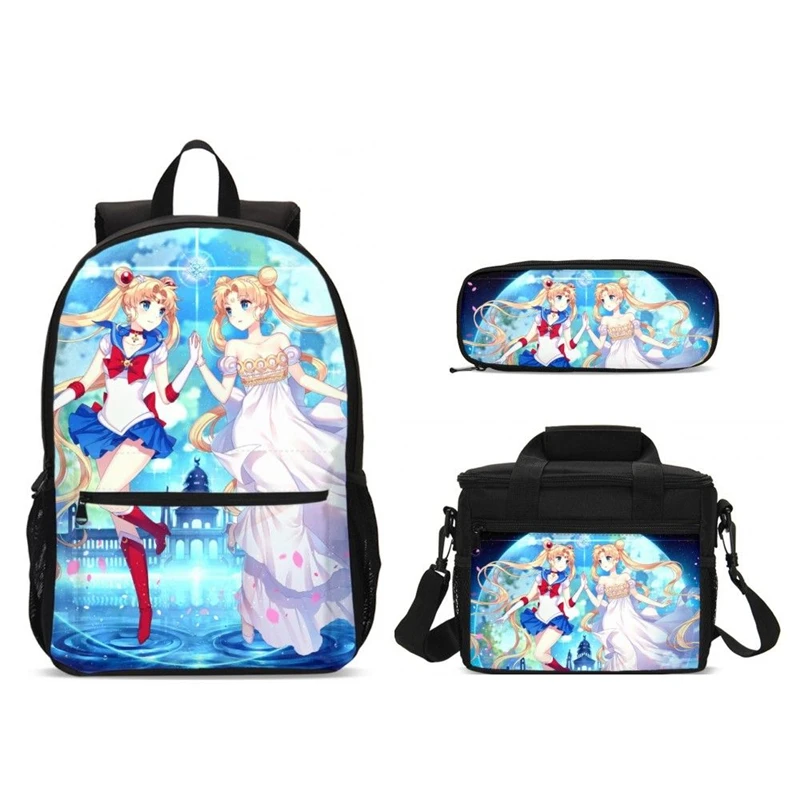 3pc Cartoon Mon School Bag Set With Food Bags Female School Backpack Set For Teenager Girls Laptop Bagpack children Pencil Case