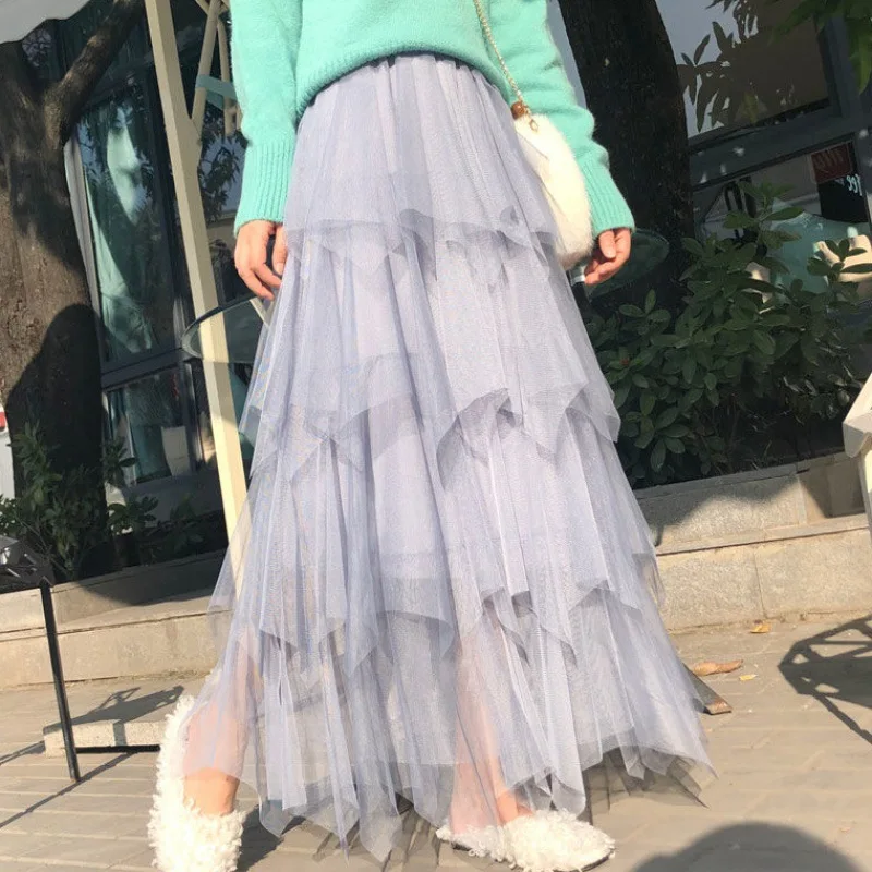 Женские юбки с высокой талией, эластичная талия, сексуальные, Harajuku, тюль, Saias Faldas Jupe FemmleSkirt, уличная одежда, длинные юбки, нестандартные - Цвет: QZB02