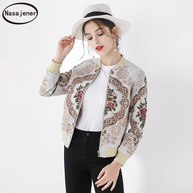 

New Autumn Winter Fashion Luxurious Vintage Jackets Women's Long Sleeve Gorgeous Beading Jacquard Zipper Ladies Stylish Outwear