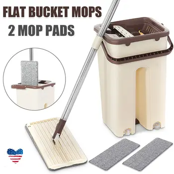 

Automatic Spin Self Cleaning Mops Free Hand Mop with Bucket Wet & Dry Usage Squeeze Flat Mop Home Kitchen Floor Cleaner Tools
