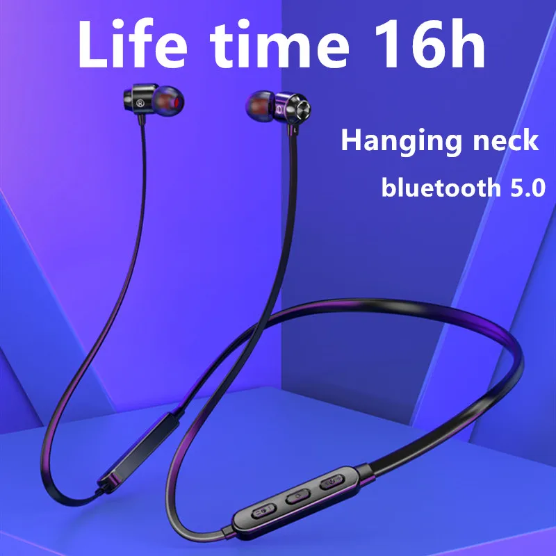 Новинка Висячие шейные bluetooth наушники магнитные 5 0 5D стерео спортивные