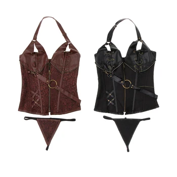 

Women's Gothic Boned Overbust Corset Bustier Top Waist Cincher with T-back