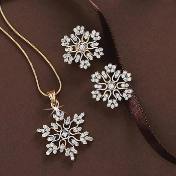 3 Pcs/set Snowflake Necklace Earrings Christmas Luxury Jewelry Set Accessories Christmas Valentine's Party Gifts 2021 New 1