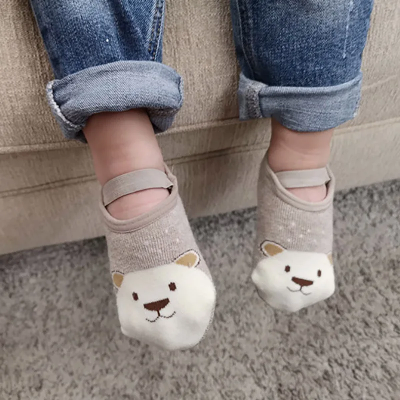 귀여운 여우 곰 동물 패턴 양말 미끄럼 방지 부드러운 면화 양말, 소년 소녀 그립 슬리퍼 바닥 양말 신발