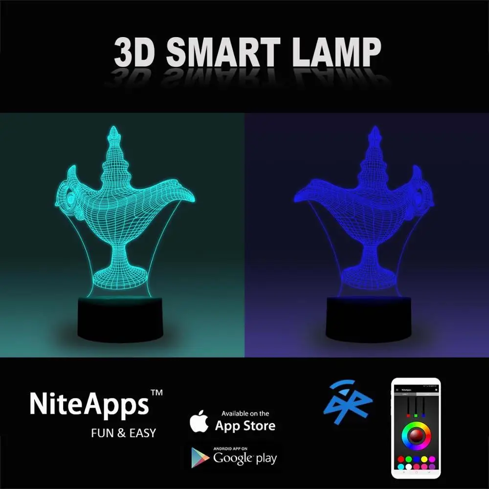 NiteApps 3D Аладдин волшебная лампа ночник настольная Иллюзия украшение лампа подарок на день рождения приложение/сенсорное управление