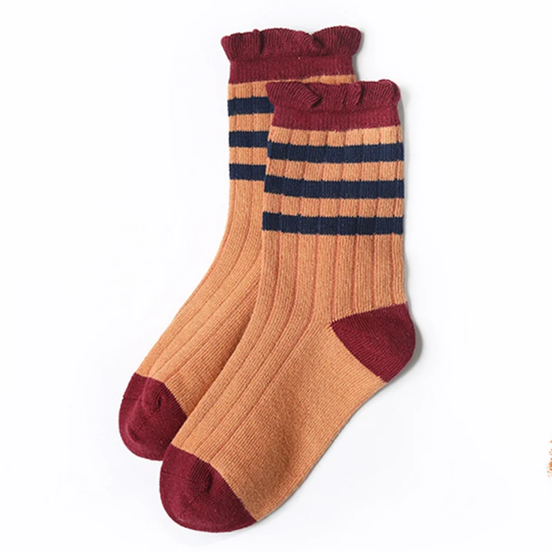 Baby Lotus Fashion Loose Breathable Children Sock Sports Girls Boys Cotton Stripe Floral Chaussette Enfant Garcon Skarpetki Dla - Цвет: Orange red
