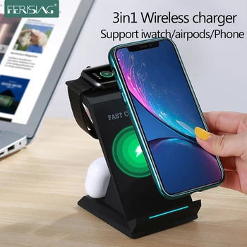 

FERISING 15W 3in1 Wireless Charger For iPhone 11/XS/X AirPods Pro Apple iWatch 5/4/3/2/1 QI Wireless Charging Stand for Samsung