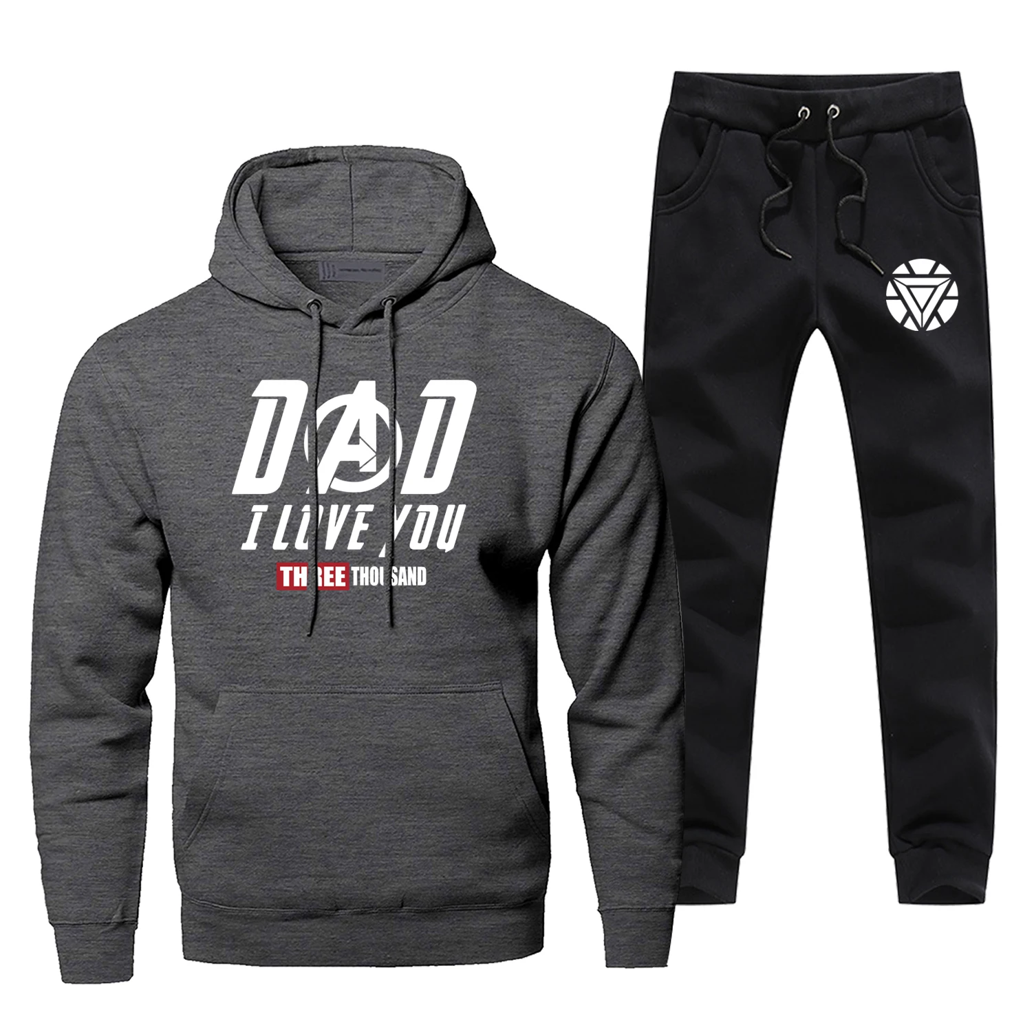 Iron Man Tony Stark Hoodies Pants Set Men I Love You 3000 Sets Hoody Suit Superhero Pant Sweatshirt Pullover 2 PCS Tracksuit - Цвет: Dark Gray