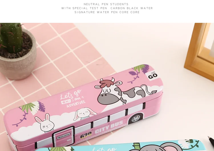 Creative bus stationery box multi-function pencil box iron box children's school supplies men and women students double-layer p