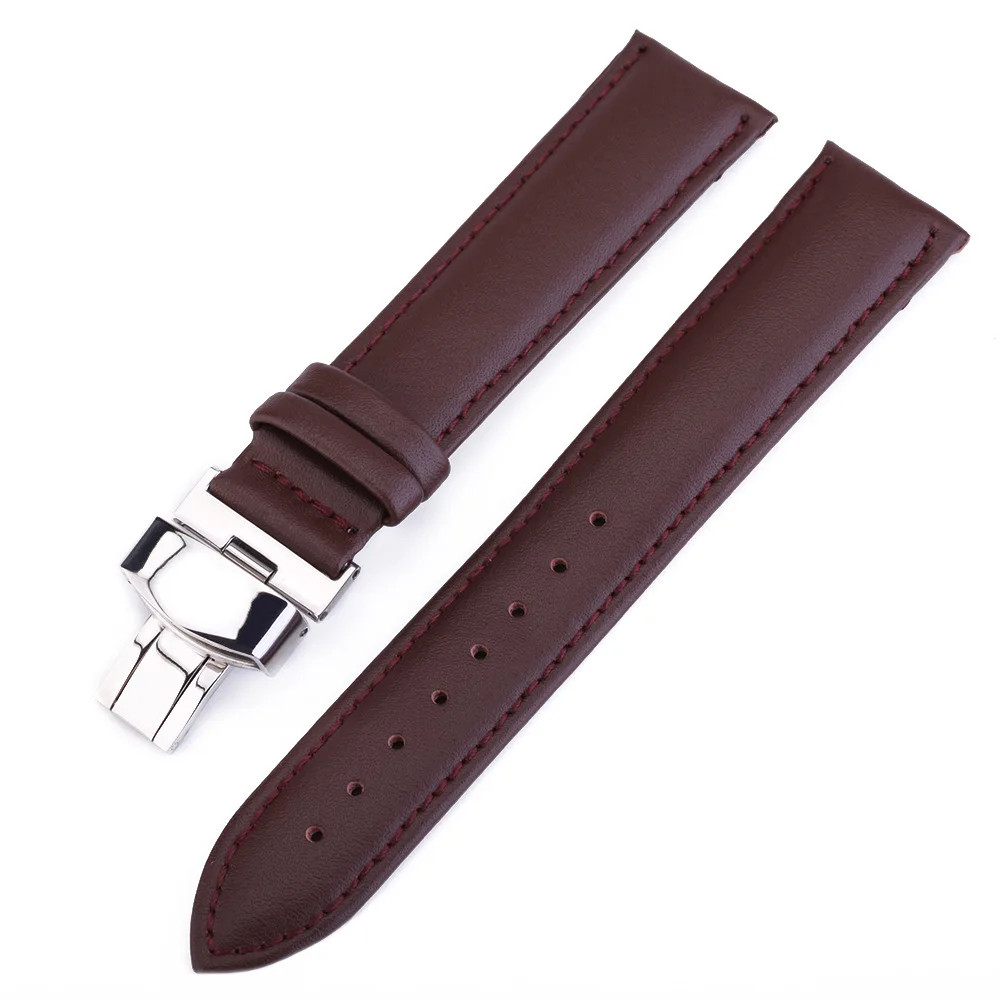 brown-brown UTHAI Z07 Бабочка Пряжка натуральная кожа Ремешки 12-24 мм Аксессуары для часов высокое качество коричневый цвет Ремешки для наручных часов - Цвет ремешка: brown-brown