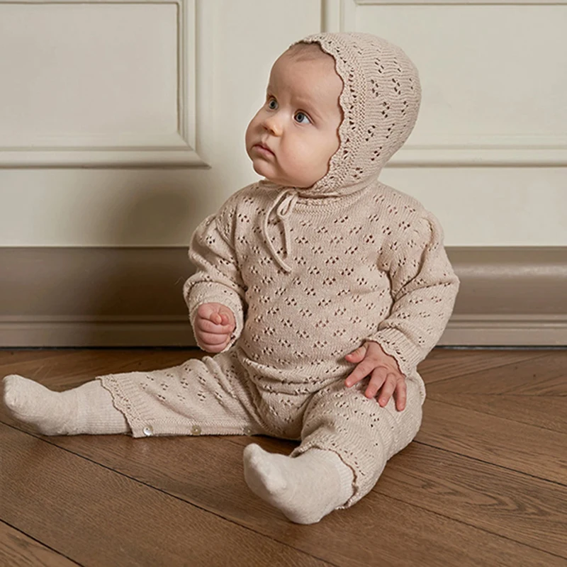 Newborn Baby Girl Knitting Bodysuit Jumpsuit Korean Style Infant One Piece Outfit Toddler Girl Clothes
