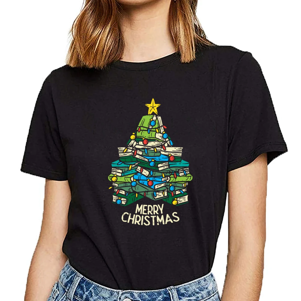 Tops T Shirt Women book librarian christmas tree idea Inscriptions Short Female Tshirt|T-Shirts| - AliExpress