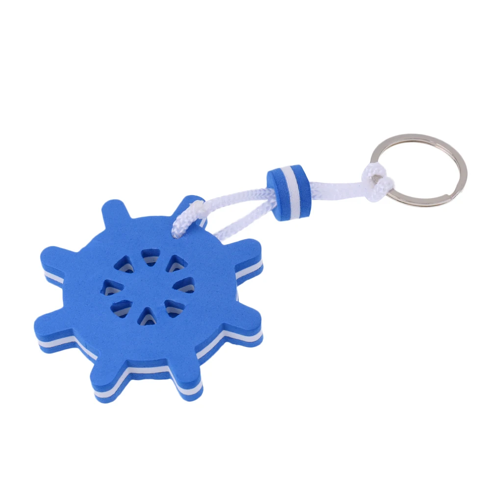 5x Boating Foam Floating Keyring Keychain Captain Gift - Ships Rudder Blue