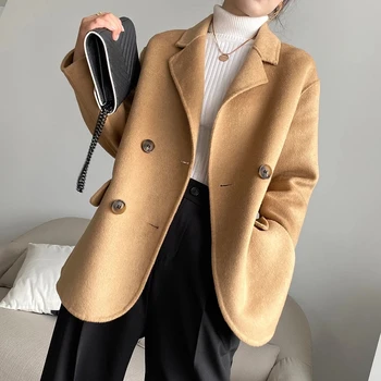 

2020 Fashion Autumn Winter 100% Wool Coat Women Clothes Korean High Quality Double-sided Cashmere Khaki Overcoat Casaco Feminino
