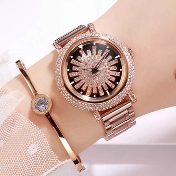 

GEDI Luxury Rose Gold Watch Women Special Design 360 Degrees Rotation Diamond Dial Watches Mesh Magnet Ladies Quartz Watch