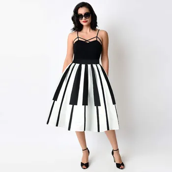 

Women A-line High Waist Slim Basic Pleat Ladies Women Piano Keys Printed Skirt High Waist Thin Skirt Fancy Pattern Skirt Z326