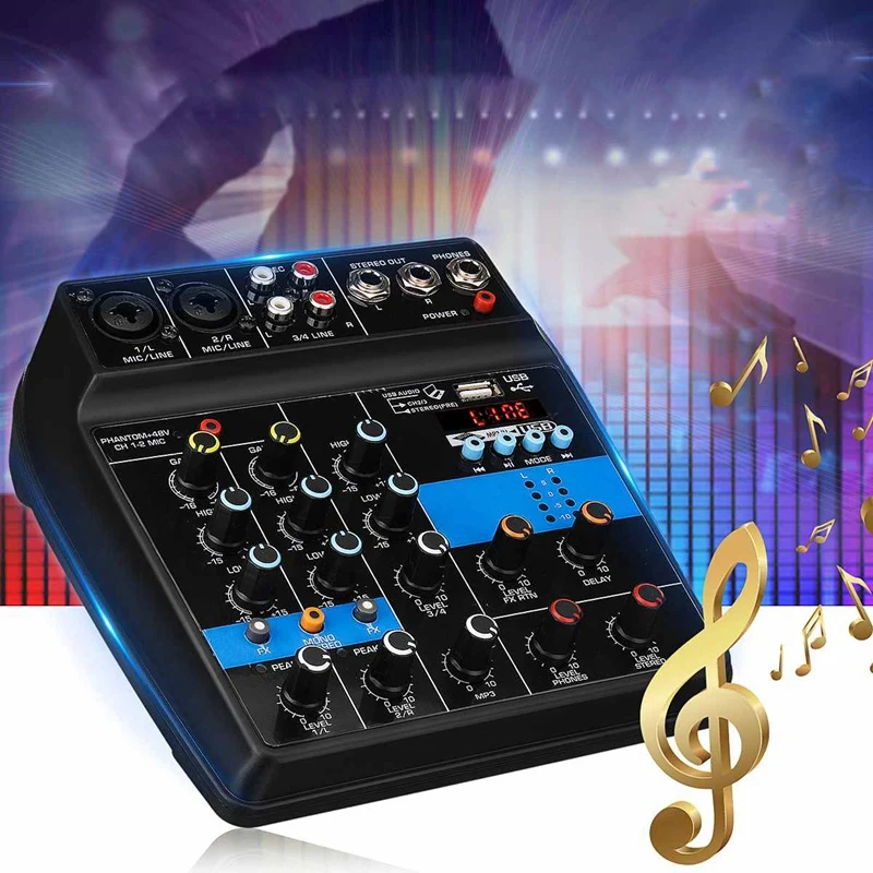 

Portable 4 Channels Usb Mini Sound Mixing Console Audio Mixer Amplifier Bluetooth 48V Phantom Power For Karaoke Ktv Match Part