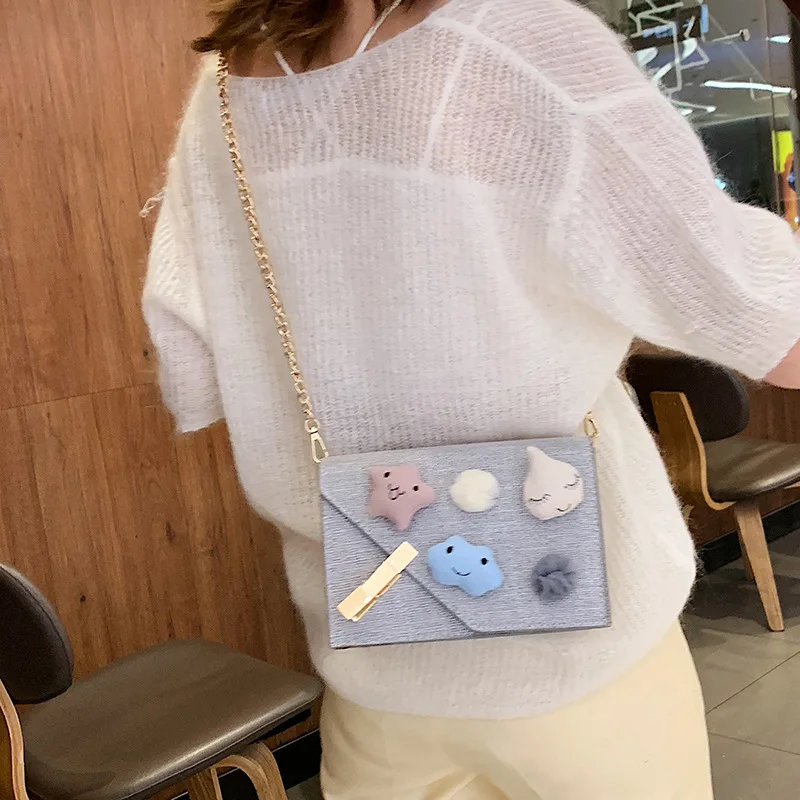 

Girl'S Heart Small Bag 2019 Fashion Cotton Linen Textured Square Sling Bag CHIC Bag with Chain WOMEN'S Bag Versatile Shoulder Ba
