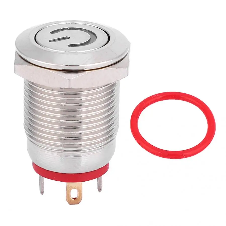 

Lock-Free 12mm Metal Button Switch Ring and Power Shaped LED Self-Reset Switch Red