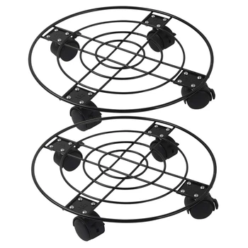 

2PCS Rolling Metal Plant Caddy 13Inch Round Stand on Wheels Flower Pot Planter Mover for Outdoor & Indoor with Locking