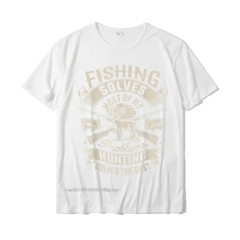 Casual T-shirts Short Sleeve Funny 2021 New Fashion Student Summer Fall Tops Shirts Funny T Shirts Round Collar All Cotton Fishing Solves Most Of My Problems T shirt Hunting Hunter T-Shirt__2934. white
