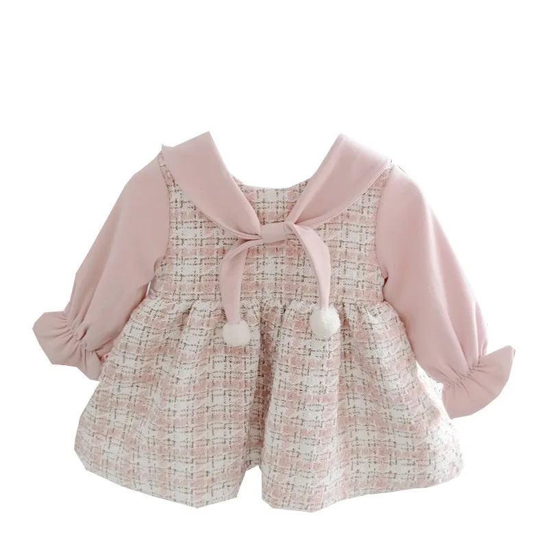 Winter baby dresses pink color fleece lining Christmas kids dresses for girls
