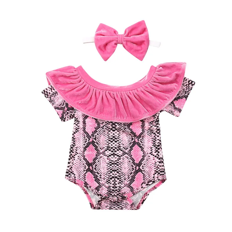 

Newborn Infant Baby Girl Snake Skin Print Bodysuit Jumpsuit+Headband Clothes Outfit Short Sleeve Cute Cotton 0-24M Clothing