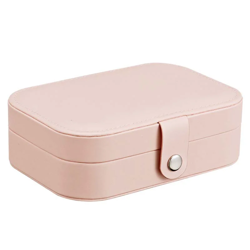 Портативная дорожная кожаная шкатулка для ювелирных изделий многофункциональная коробка для хранения Чехол-держатель простая девушка серьги ожерелье тарелка-Органайзер - Цвет: Pink
