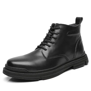 

2020 Winter High-Top Sewing Boots Men's British Style Soft Sole Casual Shoe Vintage Fashion Rubber All-match Platform Boots