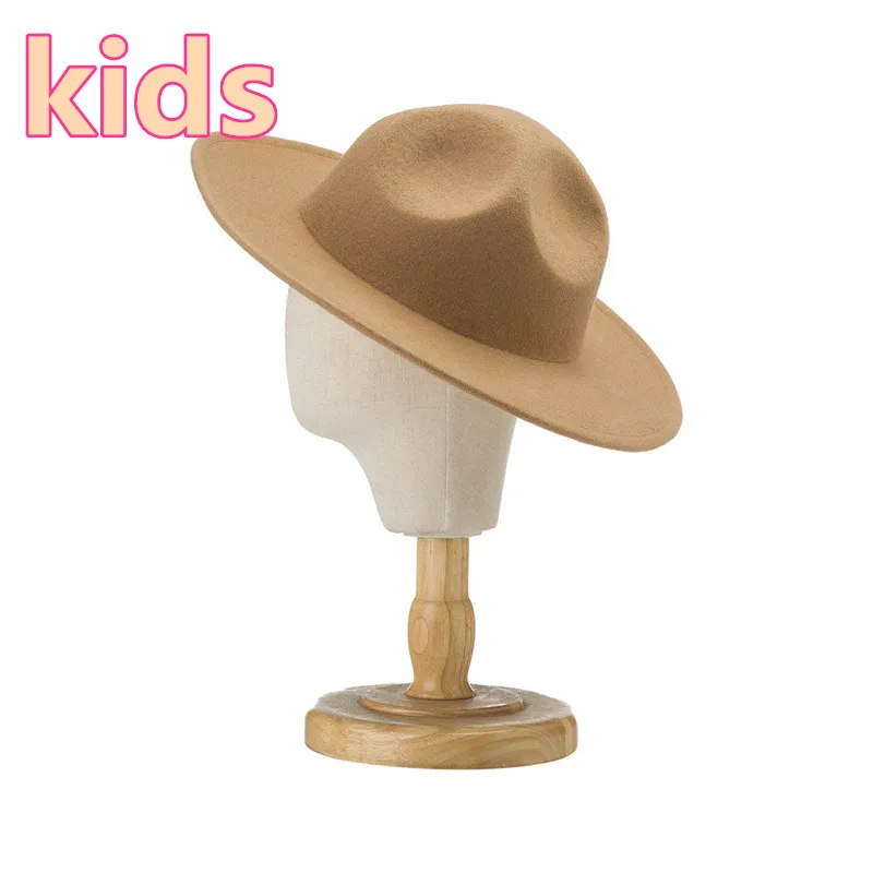

202107-hh3012A new autumn winter cone top kids wool fedoras cap children leisure panama jazz hat