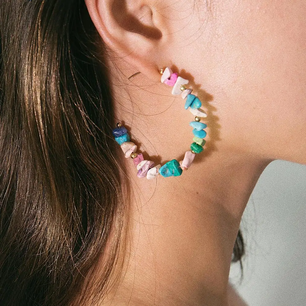 

Arilady Natural Stone Beads Hoop Earring for Women Earring Big Ring Hoop Jewelry Party Gift Drop Shipping