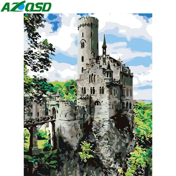 

AZQSD Unframe Oil Painting By Numbers Landscape Drawing On Canvas Acrylic Paint DIY Coloring By Numbers Building Home Decoration