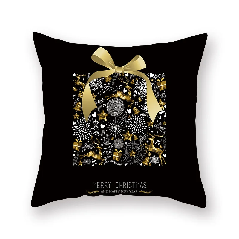 45*45 см Рождественский Золотой Лось подарок черный чехол для подушки Печатный персиковый кашемировая Подушка Чехол для офиса
