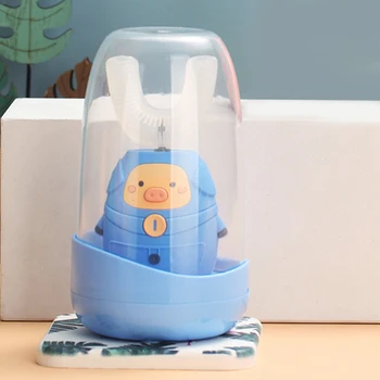 

-Kids 360 U Shape Degrees Sonic Electric Toothbrush Cartoon USB Charger Silicone UV Drying Tooth Brush Cup for Toddlers