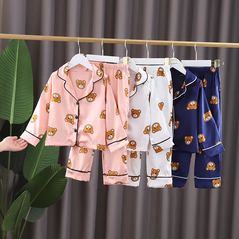 

Men And Women Children 2020 Spring And Autumn Baby Tracksuit Children Long Sleeve Cartoon Full Printed Bear Head Pajamas Two-Pie