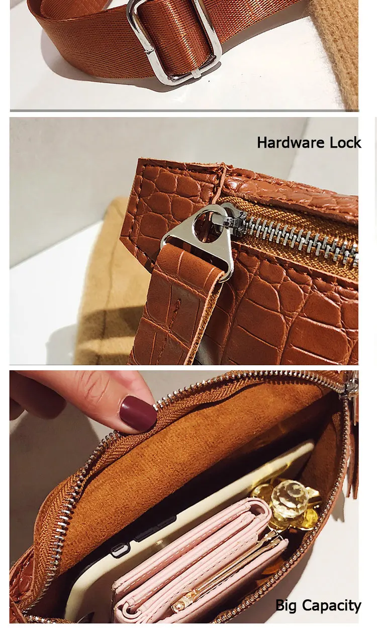 Fashion Waist Bag Pure Color Women Men Crocodile skin Shoulder Bag Money Pouch Holiday Chest Bag Leather Belt Bag Fanny Pack (7)